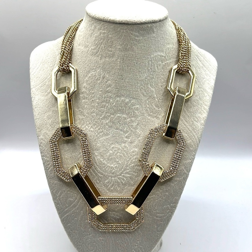 Oversized Gold Chunky Toggle Statement Necklace R… - image 3